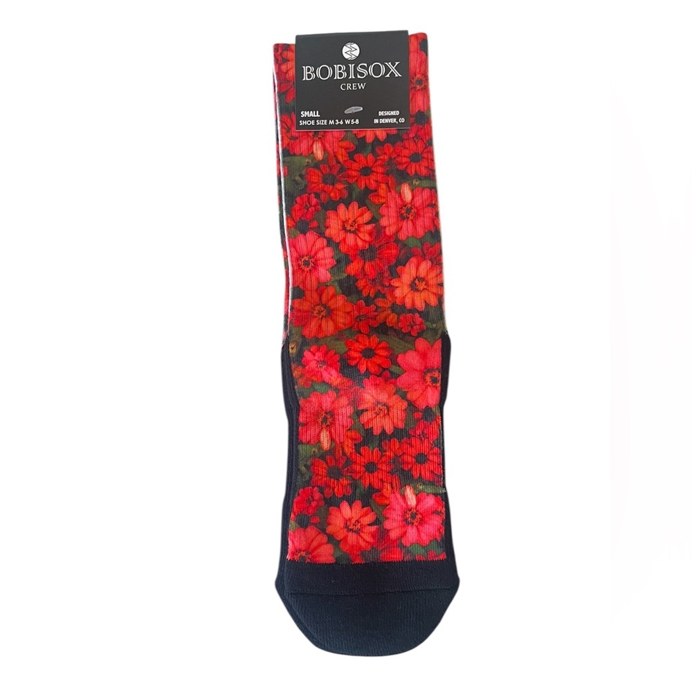 Bobisox athletic crew socks with Colorado art print red floral women’s size 5-8